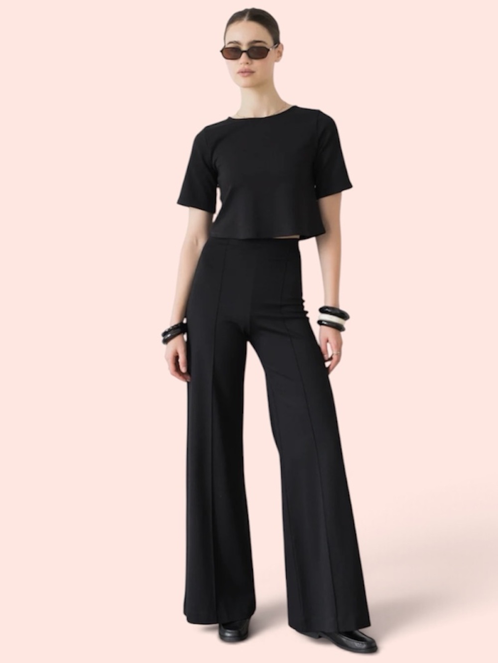 RIPLEY RADER Black Ponte Knit Wide Leg High Waist Pants 35โ